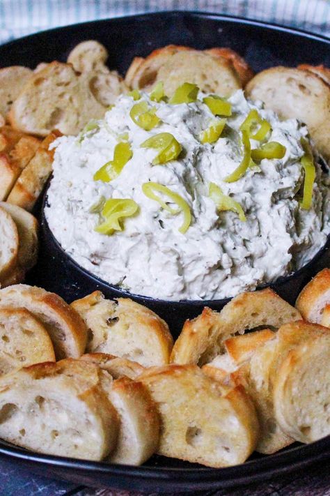 Three Cheese Pepperoncini Spread Pepperchini Dip, Pepperoncini Dip Recipes, Recipe With Pepperoncini, Pepperocini Dip, Homemade Pepperchini, Pepperoncini Relish, Recipes With Pepperoncini, Peppercinis Recipes, Stuffed Pepperoncini