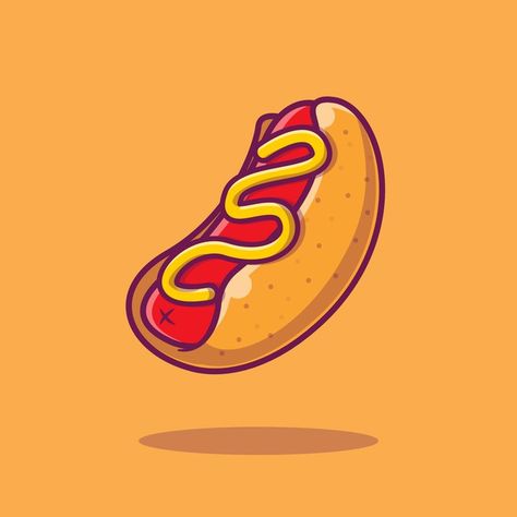 Hot Dog Drawing, Big Hot Dog, Fast Food Logos, Menu Illustration, Dessert Illustration, Food Doodles, Food Cartoon, Vector Icons Illustration, Illustration Food