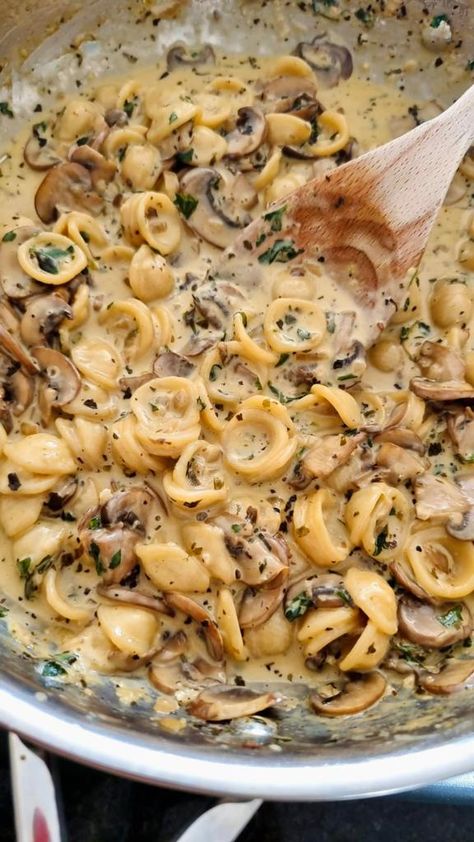 Mushroom And Cream Pasta, Orecchiette Pasta Recipes Mushroom, Creamy Mushroom Bacon Pasta, Garlic Shells Pasta, Mushroom Ricotta Pasta, Cheesy Mushroom Pasta, Triple Mushroom Pasta, Pasta Mashrom, Salmon Mushroom Pasta