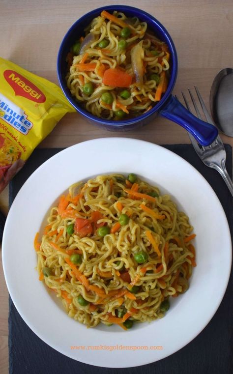 Vegetable Maggi Noodles Instant Noodles Recipes, Maggie Noodles, Maggi Noodles, Maggi Recipes, Vegetable Spaghetti, Noodles Recipes, Homemade Noodles, Instant Noodles, Indian Snack Recipes