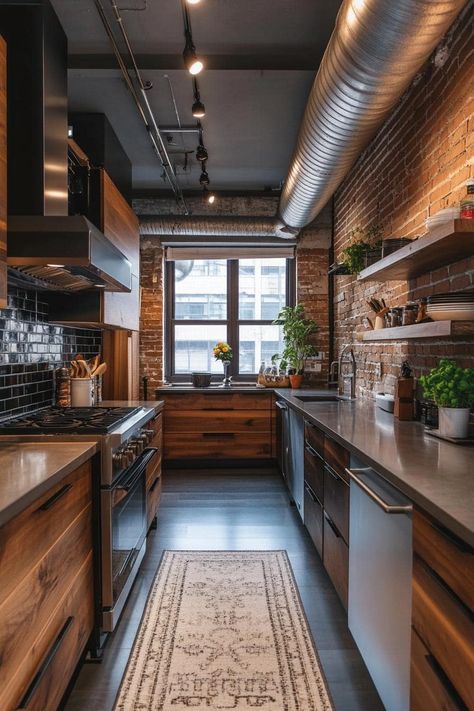 28 Loft Apartment Kitchen Ideas (To Rethink Your Space) Small New York Apartment Aesthetic, Loft Kitchen Design, New York Apartment Aesthetic, Loft Apartment Kitchen, Loft Apartment Aesthetic, Fall Interior Design, Industrial Chic Kitchen, Modern Industrial Kitchen, Apartment Kitchen Ideas