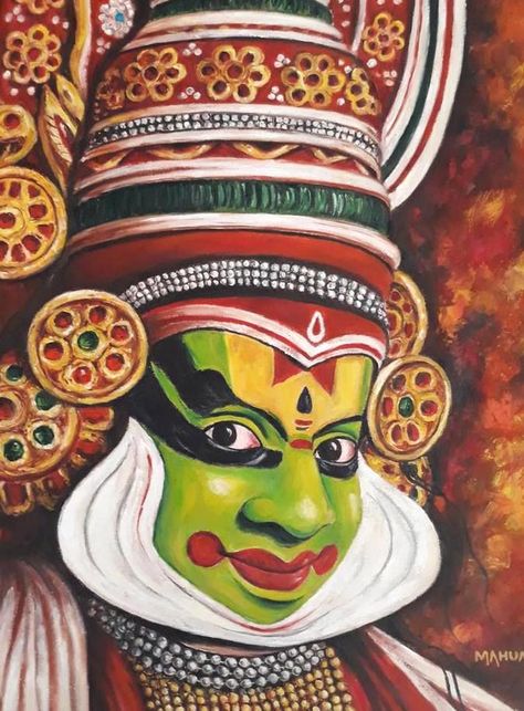 Kerala Mural Painting, Dance Paintings, Soyut Sanat Tabloları, Painted Face, Beauty Art Drawings, Indian Folk Art, Indian Paintings, Indian Art Paintings, Art Drawings Sketches Creative