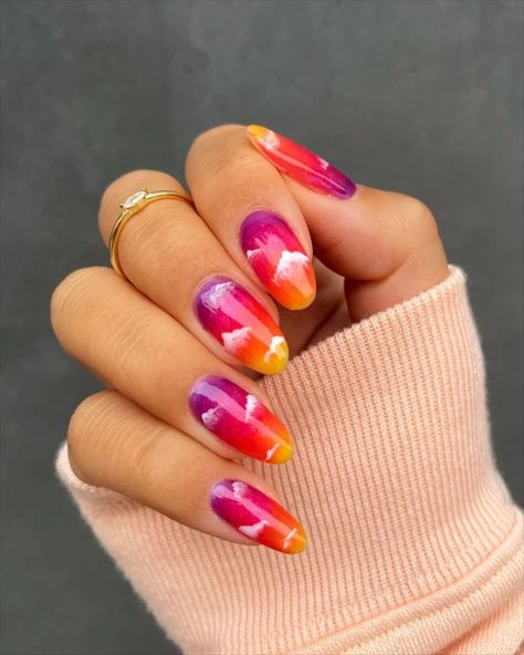 Orange Ombre Nails, Red Ombre Nails, Purple Ombre Nails, Sunset Nails, Orange Nail, Bright Summer Nails, Pink Ombre Nails, Ombre Nails Glitter, Ombre Nail Designs