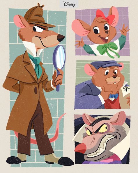 Characters from the Great Mouse Detective featuring Basil, Olivia, Dr. Dawson, and Professor Ratigan Great Mouse Detective, The Ocean Is Calling, Mouse Detective, The Great Mouse Detective, Disney Crossover, Disney Favorites, 캐릭터 드로잉, Star Wars Artwork, Old Disney