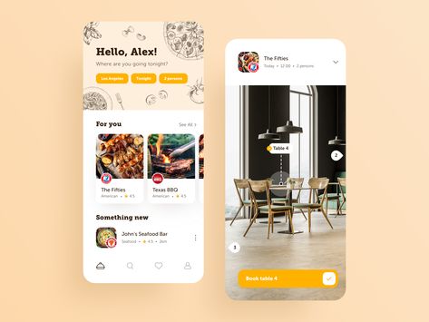 Restaurant Booking App / Alex Pesenka Food App Design, Restaurant Card, Restaurant App, Ux App Design, Uiux Design, Booking App, Book Table, Mobile Ui Design, App Interface