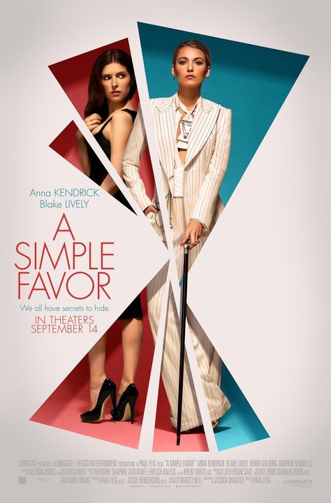 A Simple Favor (2018) [1974 x 3000] A Simple Favor, 블로그 디자인, Simple Favor, Poster Graphic Design, Desain Editorial, Social Media Design Inspiration, Anna Kendrick, Creative Poster Design, Social Media Design Graphics