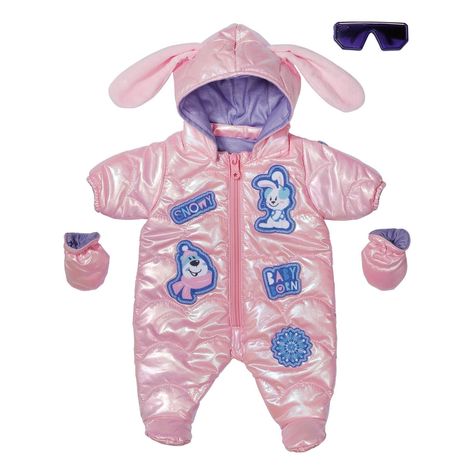 Baby Born Deluxe Snowsuit 43cm Baby Born Baby Born Kleidung, Winter Jumpsuit, Doll Games, Snow Bunnies, Floppy Ears, Blue Sunglasses, Baby Born, Metallic Pink, Bath Toys