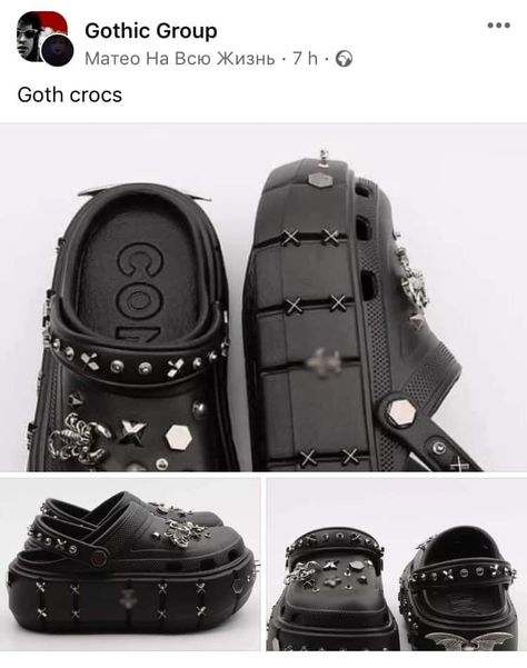 Goth Crocs Outfit, Emo Crocs, Goth Crocs, Witchy Looks, Styling Crocs, Crocs Outfit, Boot Shoes, Future Style, Cute Items