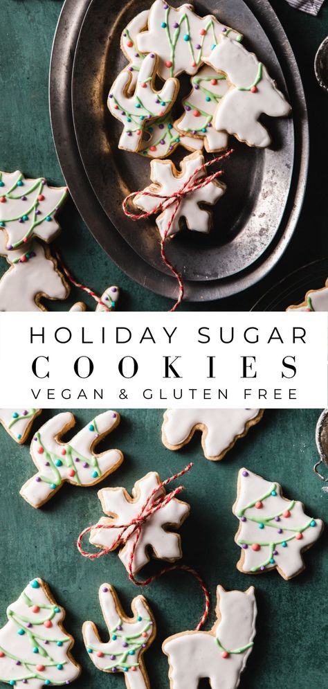 The Best Vegan Sugar Cookies with Royal Icing Vegan Royal Icing Cookies, Dairy Free Cookie Icing Recipe, Dairy Free Icing For Cookies, Gluten Free Dairy Free Christmas Cookie Recipes, Vegan Gf Christmas Cookies, Gluten Free Vegan Sugar Cookies, Vegan Gluten Free Sugar Cookies, Gluten Free Dairy Free Sugar Cookies, Dairy Free Royal Icing