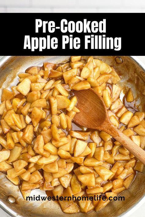 Pre-Cooked Apple Pie Filling is a gooey and caramelly homemade pie filling, perfect for apple pies, apple crisp, and all your favorite apple desserts. Or serve warm over cake, pancakes, or a scoop of vanilla ice cream. Cooked Apple Pie Filling, Easy Apple Pie Filling Recipes, Homemade Pie Filling, Easy Apple Pie Filling, Apple Pie Filling Recipe, Making Apple Pie, Leftover Apples, Cake Pancakes, Apple Pie Filling Recipes