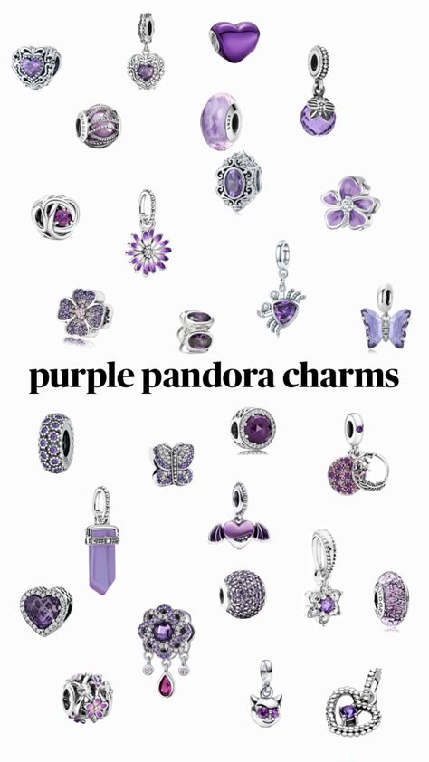 Purple Pandora, Pandora Aesthetic, Pandora Purple, Pandora Bracelet Charms Ideas, Pandora Bracelet Designs, Pandora Bracelet Charms, Girly Accessories, Jewelry Essentials, Disney Jewelry