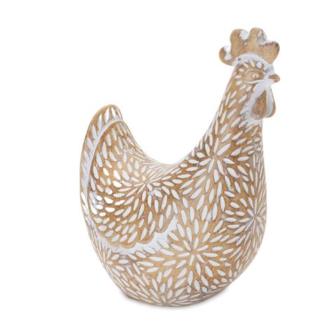 "Introducing Etched Chicken Figurines from Michaels. com! These beautiful figurines feature modern white and beige tones, a delicate etched starburst design, and a white-washed finish for a timeless look. Introducing etched chicken figurines, the perfect farmhouse décor accent to bring life to your home! These beautiful figurines feature modern white and beige tones, a delicate etched starburst design, and a white-washed finish for a timeless look. Crafted with quality polyresin construction, th Chicken Figurines, Starburst Design, Chicken Decor, Metal Furniture Design, Play Clay, Beige Tones, White And Beige, Space Place, Metal Furniture