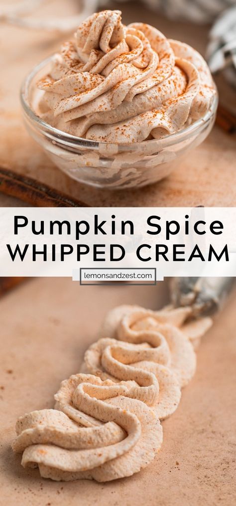 This simple Pumpkin Spice Whipped Cream is a 10 minute recipe that will put you right into the cozy fall spirit. The perfect hint of pumpkin spice, a touch of pumpkin and absolutely delicious. You will want to add it on top of all of your fall treats and drinks! Spice Frosting, Cranberry Orange Cake, Spiced Whipped Cream, Vanilla Bean Frosting, Pumpkin Spice Cream, Pumpkin Spice Recipe, Recipes With Whipping Cream, Fruity Cake, Homemade Pumpkin Spice