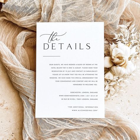 Minimalist Wedding Details Card Template, Details,  Editable, Printable Wedding Enclosure Card, Wedding Invite Insert, #Vilza Wedding Invite Details, Online Invitation Card, Free Wedding Cards, Wedding Details Card, Wedding Enclosure Cards, Wedding Menu Cards, Card Templates Free, Card Wedding, Printable Wedding