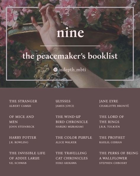 Infp Book Recommendation, Enneagram Booklist, Mbti Booklist, Infp Booklist, Enfp Booklist, Infj Booklist, Personality Aesthetic, Enneagram 9, Book Bucket