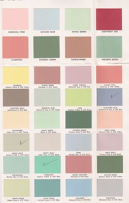 Vintage Goodness - A Blog For All The Vintage Geeks: Vintage Decorating - 1950's Paint Color Chip Brochures Vintage Paint Colors, 1950s Decor, Vintage Colour Palette, Vintage Decorating, Casa Vintage, Color Chip, Retro Home, Retro Color, Colour Schemes