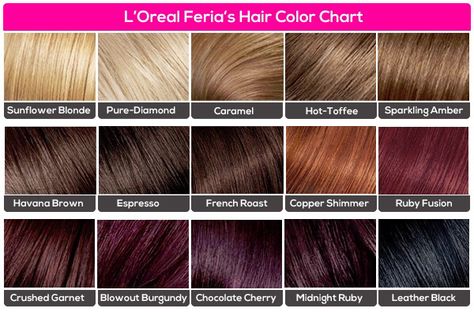 L'Oreal Feria's | Hair | Color | Chart Mixing Hair Color, Feria Hair Color, Black Cherry Hair Color, Burgundy Hair Dye, Cherry Hair Colors, Loreal Hair, Colored Hair Tips, Hair Color Chocolate, Hair Color Caramel