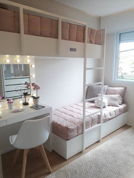 2girls Bedroom Ideas, Small Sharing Bedroom Ideas, Bedroom Ideas For Small Rooms Bunk Beds, Bedroom Layout 2 Beds, Small Bedroom With Bunk Bed, 2 Kids Small Bedroom Ideas, Bunk Bed Designs Small Bedrooms, 2 Beds In One Room Ideas, Bunk Bed Ideas For Small Rooms