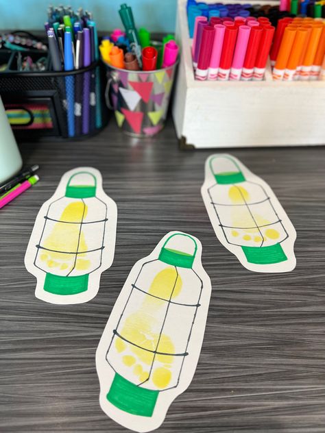 Easy Camping Crafts For Preschool, Camping Infant Activities, Camping Art Projects For Infants, Camping Theme Art For Toddlers, Camping Art Activities For Toddlers, Infant Footprint Art Summer, Camping Art Toddlers, Summer Craft Infants, Camping Arts And Crafts For Toddlers