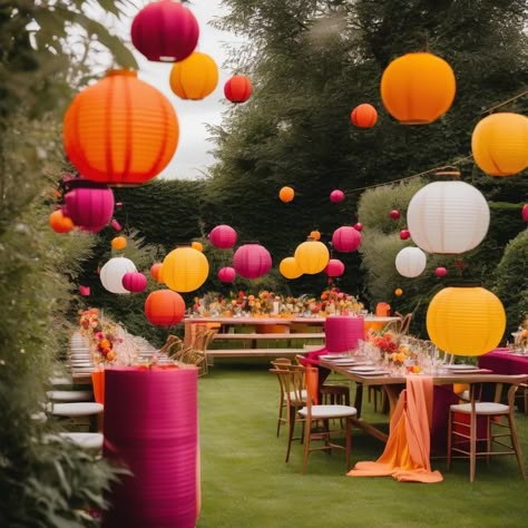 Spring Boho Wedding Reception, Colourful Backyard Wedding, Colorful Dance Floor, Sunset Prom Theme, Sunset Garden Party, Colourful Garden Party, Sunset Wedding Decorations, Sunset Party Ideas, Sunset Decorations Party