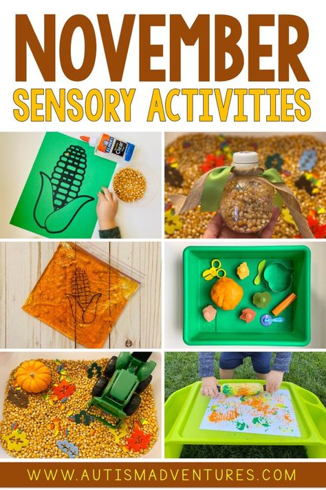 November Preschool, Early Childhood Education Quotes, Fall Sensory Bin, November Classroom, Sensory Activities For Preschoolers, Fall Sensory, Early Childhood Special Education, November Activities, Thanksgiving Preschool