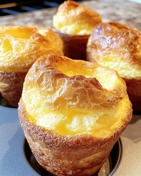 Savor Station | Jordan Pond House Best Popovers | Facebook Jordan Pond House Popovers, Pop Overs Recipe Muffin Tin, Popovers In Muffin Tin, Popovers Recipes, Pop Over, Easy Popovers, Pop Overs, Popover Recipe, Bacon Roll