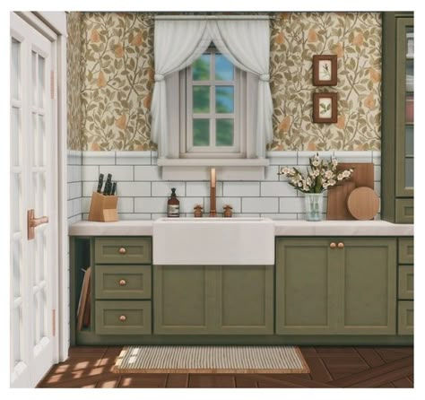 Sims 4 Kitchen Wallpaper, Shaker Panelling, Sims 4 Cottage, English Cottage Interiors, The Sims 4 Custom Content, Sims 4 Kitchen, Sims Stories, Cc Folder, Cc Furniture