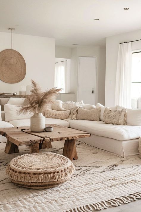 White Wall Boho Living Room, Boho White Interior, Amazing Homes Interior, Classic Contemporary Living Room, Modern Boho Living Room Decor, Wooden Floors Living Room, Mansion Modern, Resin Wicker Patio Furniture, Boho Living Room Inspiration