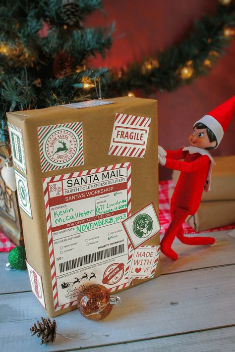 38 Fantastic Elf on the Shelf Arrival Ideas Elf Special Delivery, Elf Arrival Package, Elf On The Shelf Arrival Package, Elf On The Shelf Shipping Label Free, Welcome And Goodbye, Elf On The Shelf Printables, Elf Is Back Ideas, Elf Delivery, Memorial Day Activities