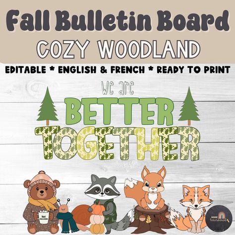 Fall Classroom Bulletin Board | Cozy Woodland Animal Theme | English & French Quotes by MmeRainbows on Etsy Woodland Animals Bulletin Board, Fox Classroom Theme, Woodland Classroom Theme, Forest Themed Classroom, November Printable, Classroom Family, Fall Bulletin Board, Woodland Animals Theme, Classroom Bulletin Board