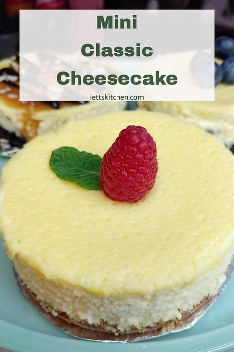 Mini Springform Pan Recipes Cheesecake, 4 Inch Cheesecake Recipes Springform Pan, 4 Inch Cheesecake Recipes, Small Cheesecake Recipe, Springform Pan Recipes, Small Cheesecake, Small Cheesecakes, Turtle Cheesecake Recipes, Raspberry Sauce Recipe