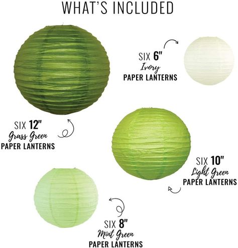 Just Artifacts Decorative Round Chinese Paper Lanterns 24pcs Assorted Sizes & Colors (Color: Greens) - - Amazon.com Chinese Paper Lanterns, Chinese Paper, Green Oval, Green Paper, Chinese Lanterns, Paper Lanterns, Artifacts, Mint Green, Light Green