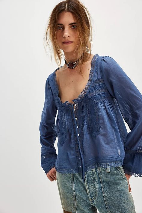 Billowy Shirt, Slouchy Jeans, Clothes Gift, Sheer Lace, Jacket Outfits, Boho Outfits, Blue Topaz, Jacket Dress, Lace Trim