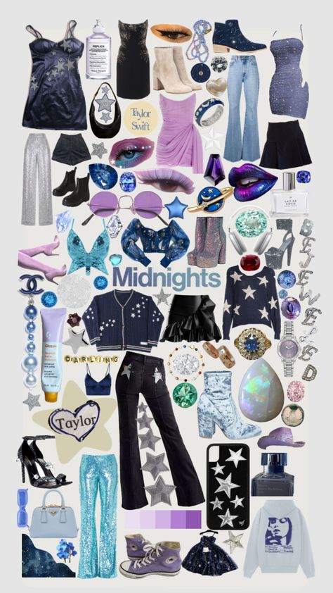 Taylor Swift Midnights Outfit Aesthetics, Taylor Swift Midnights Costumes, Midnights Taylor Outfit, Taylor Swift Midnights Outfits Inspiration, Taylor Swift Midnights Era Outfits Ideas, Swift Midnights Outfit, Midnights Taylor Swift Earrings, Midnight Taylor Swift Aesthetic Outfits, Taylor Swift Outfit Moodboard