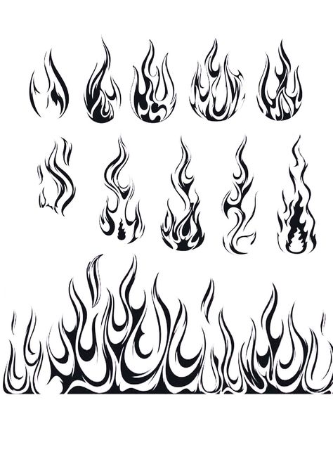 Traditional Flame Tattoo Black, Ghost Flames Tattoo, Flames Line Art, Flames Tattoo Stencil, Fire Tattoo Stencil, Flame Line Art, Cloud Filler Tattoo, Flame Tattoo Design, Flames Tattoo Design