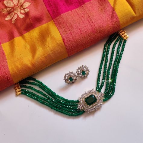 Multilayer Green Beaded High Neck Choker ~ South India Jewels Antique Necklace Gold, Bridal Jewelry Sets Brides, Wedding Jewelry Sets Bridal Jewellery, Silver Jewelry Accessories, Choker Necklace Designs, Diamond Pendants Designs, Choker Designs, Gold Jewelry Simple Necklace, Beautiful Gold Necklaces