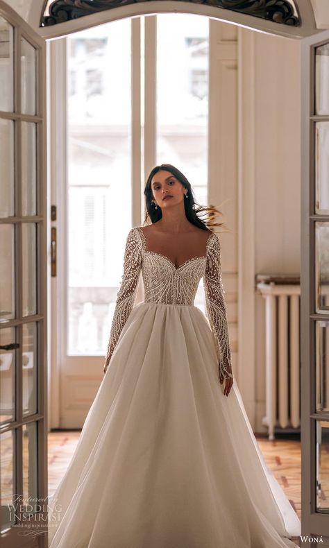 Long Sleeve Wedding Dress Aesthetic, A Line Long Sleeve Wedding Dress, Wedding Dress 2025, Corset Wedding Dress With Sleeves, Sheer Long Sleeve Wedding Dress, Bride Dress Long Sleeve, Bridal Dress Long Sleeve, Wedding Dress Neckline, A Line Wedding Dress With Sleeves