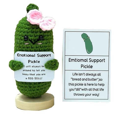 Crochet Emotional Support, Crochet Pickle, Emotional Support Pickle, Knitting Funny, Applique Patterns Free, Crochet Funny, Yarn Tutorials, Pickle Gifts, Crochet Applique Patterns