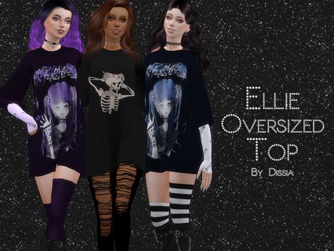 Sims 4 — Ellie Oversized Top by Dissia — Ellie Oversized Top 4 swatches Hope you like it ;) #featuredartist Sims 4 Cc Goth, Sims 4 Free Mods, Ts4 Mods, Sims 4 Cc And Mods, Oversized Clothes, Sims 4 Cc Folder, Sims 4 Cc Clothes, Sims Clothes, Sims 4 Dresses