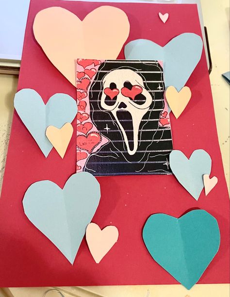 Scream Valentine, Valentines Aesthetic, Valentine Baskets, Clay Inspo, Valentine Cards Handmade, Valentines Card, Ghost Faces, Valentine Card, Valentines Diy