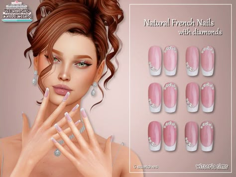 The Sims Resource - Natural French Nails with diamonds French With Diamonds, Ts4 Cc Nails, French Nails With Diamonds, Sims4 Nails, Sims Nails, Natural French Nails, Cc Nails, Sims Accessories, Sims 4 Nails