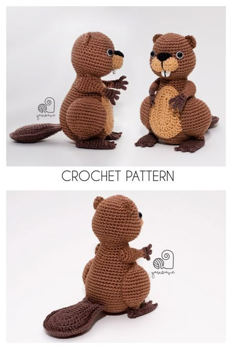 Wild Boar Crochet Pattern Free, Crochet Beaver Pattern Free, Beaver Crochet Free Pattern, Free Crochet Beaver Pattern, Beaver Stuffed Animal Pattern, Beaver Crochet, Beaver Cross Stitch Pattern, Crochet Lovey Free Pattern, Knitting And Crocheting