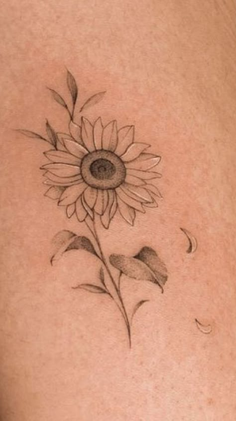 #CoolTattoos #TattooArt #InkMaster #TattooDesigns #InkedUp #TattooLovers #InkInspiration #TattooIdeas #CreativeInk #TattooStyle Sunflower Tattoo Dotwork, Sun And Flower Tattoo Simple, Three Sunflowers Tattoo, Sunflower And Dandelion Tattoo, Sunflower Tattoo Shoulder Blade, Sun Flower Drawing Simple, Sunflower Tattoo Design For Women, Sunflower Line Tattoo, Sunflower And Daisy Tattoo