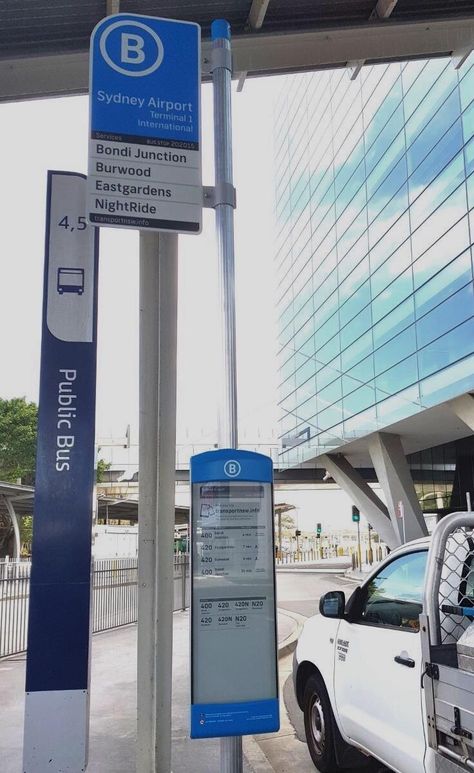 Bus Stop Sign, Bus Map, Travel Bus, Bus Stop Design, Wayfinding Signage Design, Bus Shelters, Bus Stops, Sydney Airport, Sign System