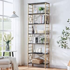 Bookshelf Metal, Gold Bookshelf, Tall Bookshelf, Free Standing Storage, Tall Shelves, Tall Bookshelves, Industrial Bookshelf, Metal Bookcase, Modern Bookshelf