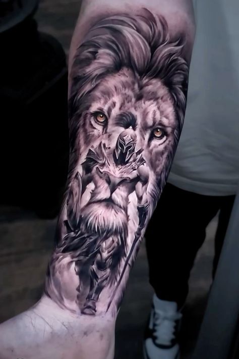 Greek Warrior Tattoo, Leo Lion Tattoos, Viking Ship Tattoo, Lion And Lioness Tattoo, Lion Arm Tattoo, Lion Forearm Tattoos, Warrior Tattoo Sleeve, Feather Tattoo Meaning, Family Tattoos For Men