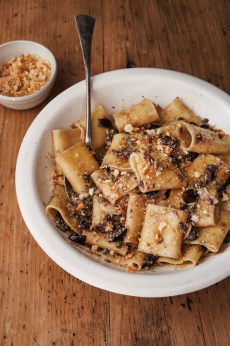 Paccheri alla Cilentana, A Pasta Dish Inspired by Coastal Campania - Katie Parla Katie Parla, Italian Deli, Romantic Meals, Seasoned Bread Crumbs, Fry Bread, Italian Kitchen, Pasta Dish, Middle Eastern Recipes, Anchovies