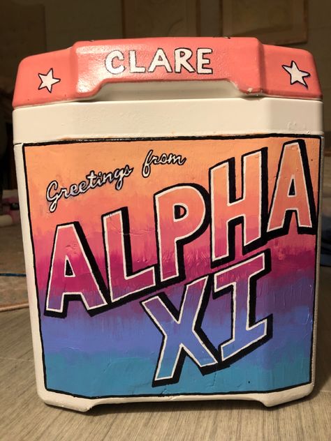 Sorority Cooler Ideas, Painted Coolers, Frat Painted Cooler, Theta Chi Frat Cooler, Cooler Painting Sorority, Aepi Fraternity Cooler, Painted Fraternity Coolers, Sorority Coolers, Formal Cooler Ideas