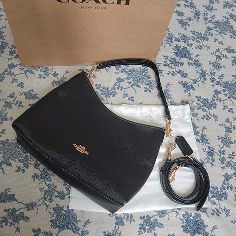 Coach Laurel Black Shoulder Bag Coach Laurel Shoulder Bag, Black Shoulder Bag, Leather Handles, Coach Handbags, Leather Handle, Dust Bag, Black Leather, Handles, Like New