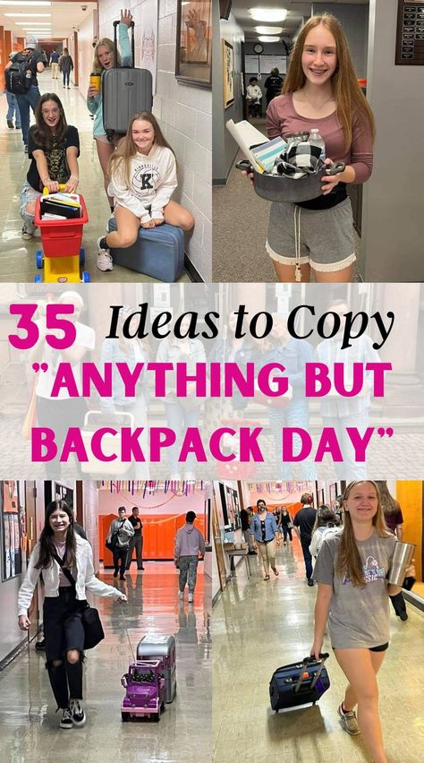 35 genius Anything but backpack day ideas to copy No Backpack Day At School, Bring Anything But A Backpack Day School, What To Bring For Anything But A Backpack Day, No Backpack Day Ideas Funny, Anything But Backpack Day Ideas, Anything But A Bookbag Day, Bring Anything But A Backpack Day Ideas, Anything But A Bag Day Ideas For School, Any Thing But A Backpack Ideas